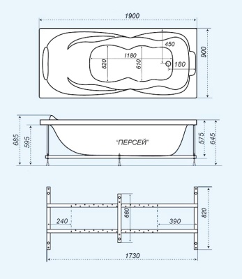 Акриловая ванна Triton Персей 190x90 белая