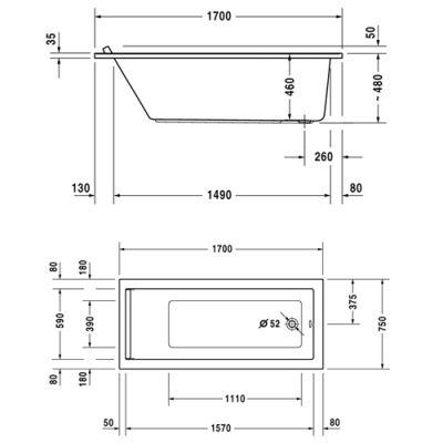 Акриловая ванна Duravit Starck 170x75 без гидромассажа