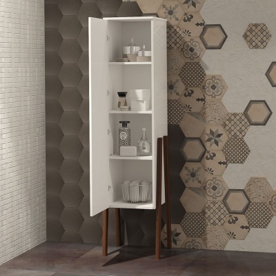 Шкаф пенал Opadiris Флоридо 35 L Z0000014838 Белый глянцевый/Светлый орех