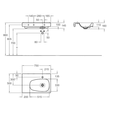 Раковина Geberit (Keramag) Citterio 123675000 Белая