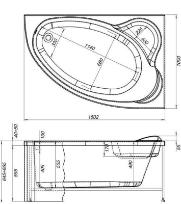 Акриловая ванна Aquanet Mayorca 150x100 R 204009 без гидромассажа