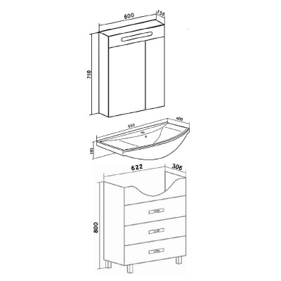 Мебель для ванной Runo Рига 65 Белая