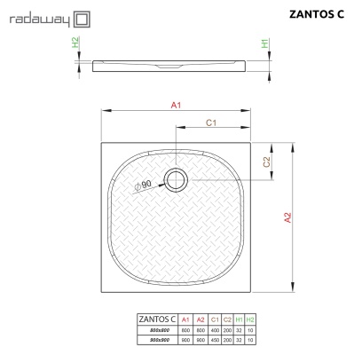 Душевой поддон из искусственного камня Radaway Zantos C 90x90x3,2 Белый