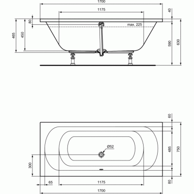 Акриловая ванна Ideal Standard Hotline Duo K274901 170х75 без гидромассажа