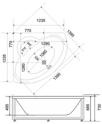 Акриловая ванна BellSan Калипсо 128x128 без гидромассажа