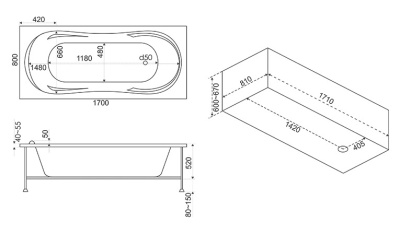 Акриловая ванна Bas Ахин 170x80 без гидромассажа