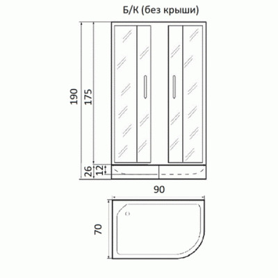 Душевая кабина River Nara Б/К 90х70х26 МТ L 10000003637+10000002091 с поддоном