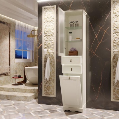 Шкаф пенал Opadiris Риспекто 40 L Z0000006258 с бельевой корзиной Слоновая кость ручки Бронза