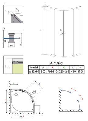 Душевой уголок Radaway Classic A 1700 80x80 профиль Белый стекло прозрачное Душевой уголок Radaway Classic A 1700 80x80 профиль Белый стекло прозрачное