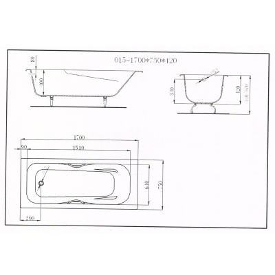 Чугунная ванна Maroni Colombo 170x75 с антискользящим покрытием