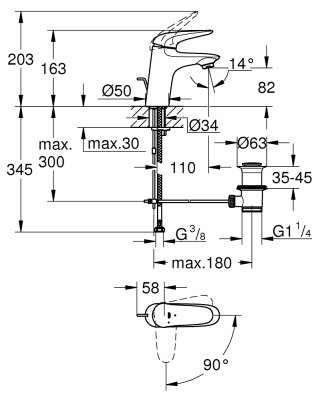 Смеситель для раковины Grohe Eurostyle 23709003 Хром
