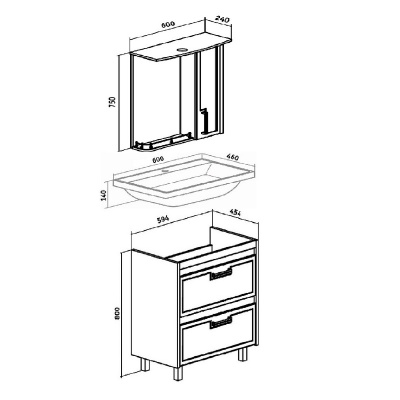 Мебель для ванной Runo Гранада 60 Венге-Белая