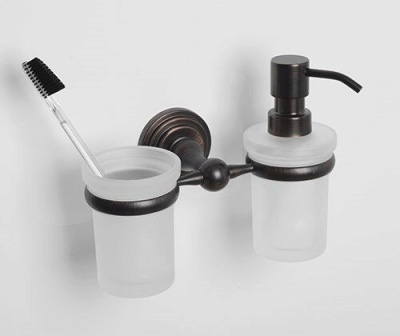 Стакан для зубных щеток с дозатором жидкого мыла WasserKRAFT Isar K-7389 Темная бронза