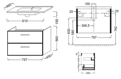 Тумба под раковину Jacob Delafon Ola 81 EB391RU-N14 подвесная Серый антрацит