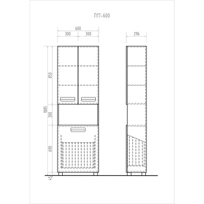 Шкаф пенал Vigo Plaza 60 с бельевой корзиной Белый