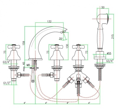 Смеситель на борт ванны Webert Armony AM730401017 Хром Золото