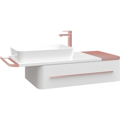 Тумба с раковиной Creavit Angel 120 AL0120.01.BBR+UL060 подвесная Белая Розовое золото