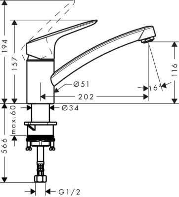 Смеситель для кухни Hansgrohe Logis 71830000 Хром