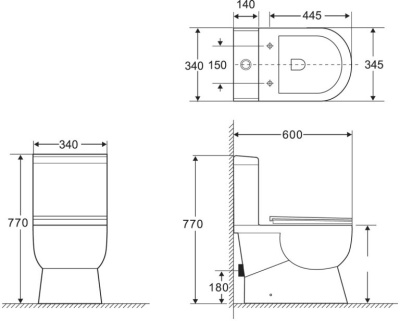 Унитаз компакт BelBagno Ricco BB275CPR без бачка и сиденья