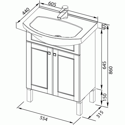 Комплект мебели для ванной Aquanet Честер 60 186335 Белый Золото
