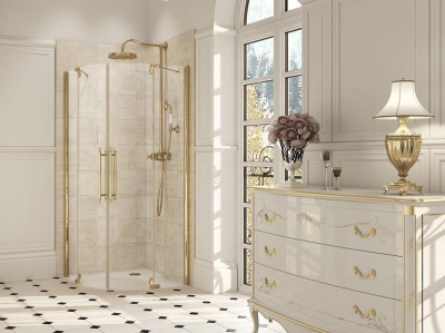 Душевой уголок Huppe Studio Victorian SV0801.093.343 Профиль глянцевое золото с прозрачным стеклом