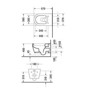 Унитаз Duravit ME by Starck 2528090000 подвесной без крышки-сиденья