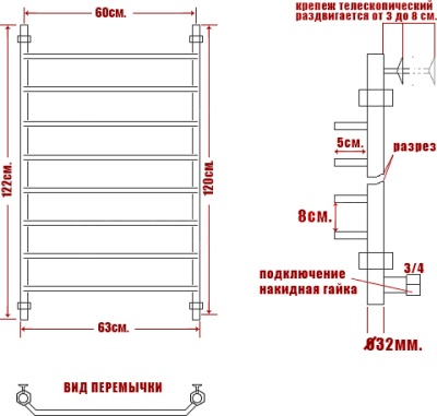 Водяной полотенцесушитель Ника Trapezium ЛТ 120x60 Хром