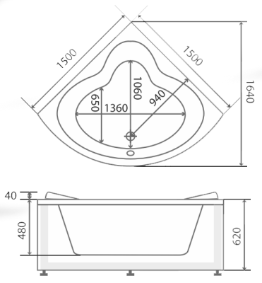 Акриловая ванна BellSan Оливия 150x150 без гидромассажа