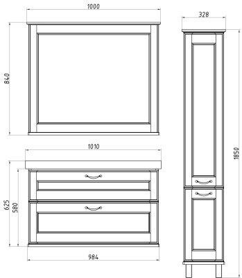 Шкаф пенал ASB-Woodline Прато 32 Белый c серебряной патиной