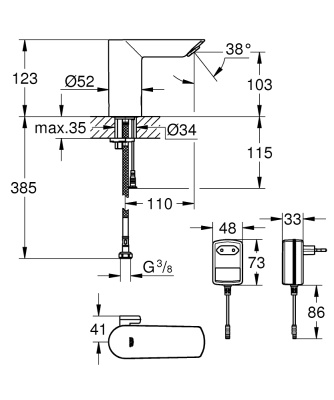 Смеситель для раковины Grohe BauCosmopolitan E 36453000 Хром