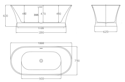Акриловая ванна BelBagno BB402-1500-790 150х79 без гидромассажа