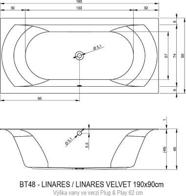 Акриловая ванна Riho Linares 190х90 L BD5800500000000 без гидромассажа