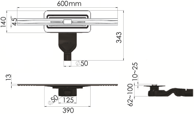Душевой лоток Berges Wasserhaus Simpel 600 092111 с решеткой Золото глянец