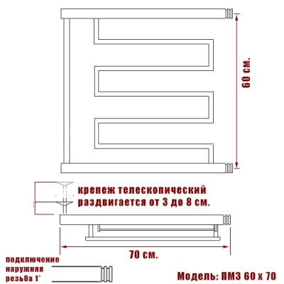 Водяной полотенцесушитель Ника Econ ПМ3 60x70 с полкой Хром