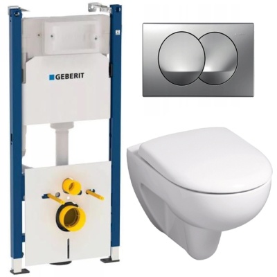Комплект унитаза Geberit Renova Nr.1 203050000 с инсталляцией Geberit Duofix Delta 458.126.00.1 с сиденьем Микролифт и клавишей смыва Хром
