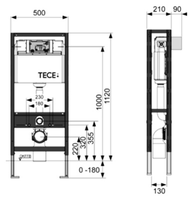 Инсталляция Tece Рrofil 9300093 для подвесного унитаза без кнопки смыва