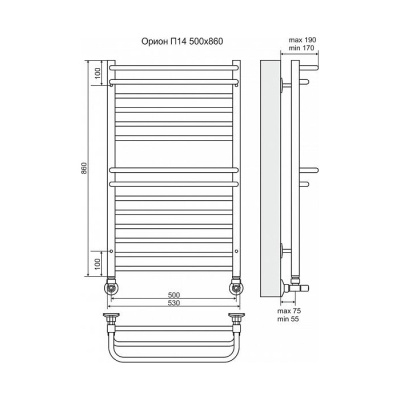 Водяной полотенцесушитель Terminus Орион П14 500x860 4620768888588 Хром