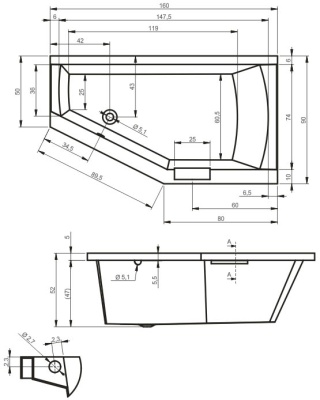 Акриловая ванна Riho Geta 160x90 L без гидромассажа