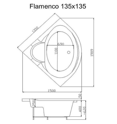 Акриловая ванна Victory Spa Flamenco 135x135 Без системы управления
