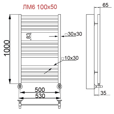 Водяной полотенцесушитель Ника Modern ЛМ 6 100x50 Черный 15 перекладин