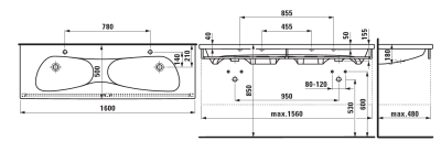 Раковина Laufen Palomba 160 8.1480.9.000.104.1 двойная Белая Раковина Laufen Palomba 160 8.1480.9.000.104.1 двойная Белая