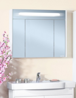 Зеркальный шкаф Бриклаер Палермо 90 с подсветкой Белый глянец