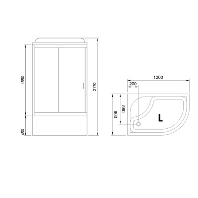 Душевая кабина Royal Bath ВК 120x80 RB8120BK6-BT-CH-L стекло прозрачное задние стенки Черные