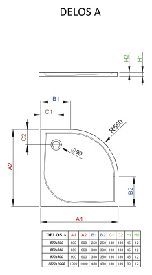 Акриловый поддон для душа Radaway Delos A 80x80x5 белый
