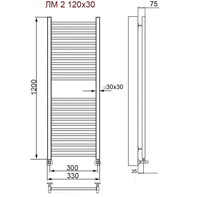Водяной полотенцесушитель Ника Modern ЛМ 2 120x30 Хром 24 перекладины