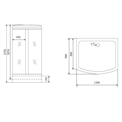 Душевая кабина Timo Lux T-7715 P 120x90 профиль Хром стекло прозрачное
