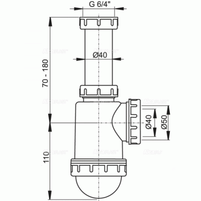 Сифон для кухонной мойки Alcaplast A443-DN50/40 Белый