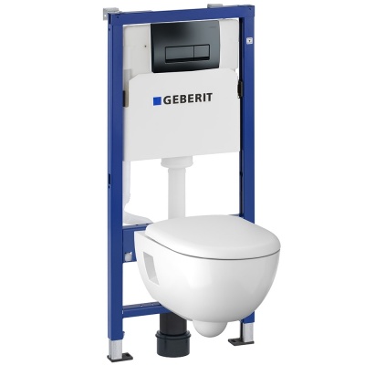 Комплект унитаза с инсталляцией Geberit Renova 500.103.DW.R с сиденьем Микролифт и Черной клавишей смыва