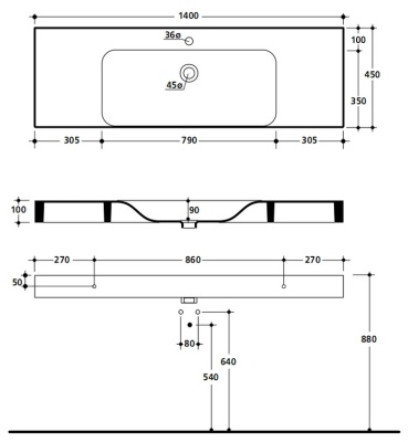 Раковина Kerasan Cento 3535 1400 мм