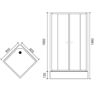 Душевой уголок Royal Bath RB-L-3002-1 80х80 без поддона профиль Хром стекло прозрачное